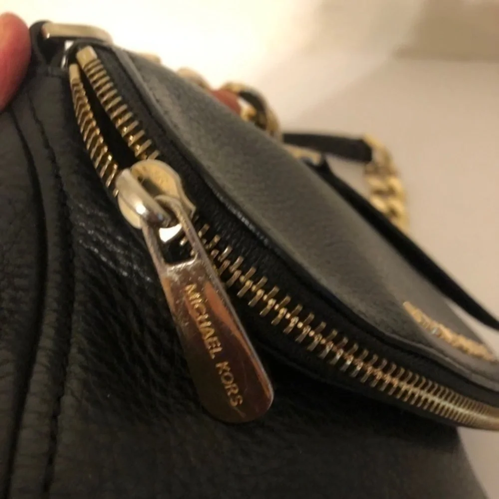 MICHAEL KORS black leather fold over crossbody bag